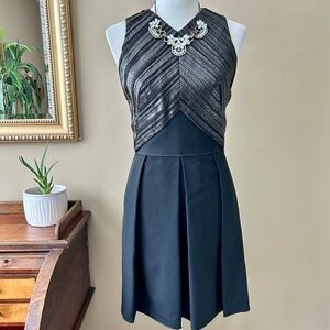 Proenza Schouler Foil Print Pleated Cloque Dress Black Metallic Sleeveless Sz 4